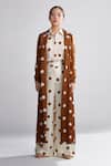 Koai_Brown Silk Polka Dot Print Trench Jacket _Online_at_Aza_Fashions