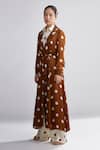 Buy_Koai_Brown Silk Polka Dot Print Trench Jacket _Online_at_Aza_Fashions