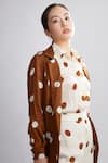 Koai_Brown Silk Polka Dot Print Trench Jacket _at_Aza_Fashions