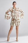 Buy_KoAi_Beige Chiffon Floral Print Mini Skirt _at_Aza_Fashions