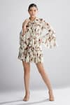 Buy_KoAi_Beige Chiffon Floral Print Mini Skirt _Online_at_Aza_Fashions