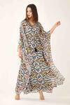 Buy_Koai_Blue Chiffon Dabu V Neck Print Kaftan_at_Aza_Fashions