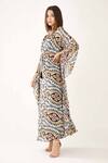 Koai_Blue Chiffon Dabu V Neck Print Kaftan_Online_at_Aza_Fashions
