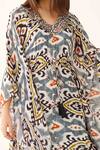 Koai_Blue Chiffon Dabu V Neck Print Kaftan_at_Aza_Fashions