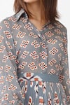 Shop_KoAi_Blue Georgette Printed Geometric Shirt Collar  _Online_at_Aza_Fashions