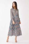 Buy_KoAi_Blue Georgette Crinkled Printed Skirt_at_Aza_Fashions