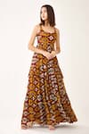 Buy_KoAi_Maroon Chiffon Printed Dabu Scoop Neck Tiered Dress _at_Aza_Fashions