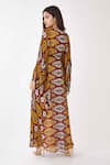 Shop_KoAi_Maroon Chiffon Printed Dabu V Neck Kaftan _at_Aza_Fashions