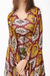 Buy_KoAi_Maroon Chiffon Printed Dabu V Neck Kaftan _Online_at_Aza_Fashions