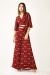 Buy_Koai_Maroon Chiffon Geometric Pattern Flared Pant _at_Aza_Fashions