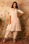 Buy_Vaani Beswal_Pink Kohl Striped Zari Silk Kurta Set_at_Aza_Fashions