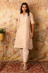 Vaani Beswal_Pink Kohl Striped Zari Silk Kurta Set_Online_at_Aza_Fashions