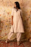 Buy_Vaani Beswal_Pink Striped Zari Silk Woven Notched Kohl Kurta Set _Online_at_Aza_Fashions