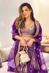 Shop_Gopi Vaid_Purple Brocade Embroidery V Neck Lehenga Set _at_Aza_Fashions