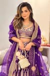 Buy_Gopi Vaid_Purple Brocade Embroidery V Neck Lehenga Set _Online_at_Aza_Fashions