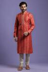 Buy_Kora By Nilesh Mitesh_Red Blend, Chanderi Bandhani Print Kurta Set_at_Aza_Fashions