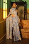 KoAi_Blue Silk Floral Print Saree _Online_at_Aza_Fashions