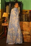 Shop_KoAi_Blue Silk Floral Print Saree _Online_at_Aza_Fashions