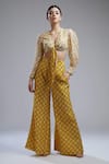 Buy_KoAi_Yellow Chanderi Silk Printed Palazzo (For Kids)_at_Aza_Fashions