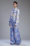 KoAi_Blue Satin Silk Printed Palazzo (For Kids)_Online_at_Aza_Fashions