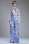 Shop_KoAi_Blue Satin Silk Printed Palazzo (For Kids)_Online_at_Aza_Fashions