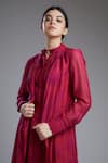 KoAi_Maroon Chanderi Silk Lapel Printed Long Jacket _at_Aza_Fashions