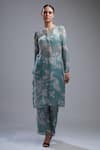 KoAi_Blue Cotton Chanderi Silk Round Printed Kurta _at_Aza_Fashions