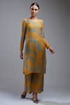 KoAi_Yellow Cotton Chanderi Silk Round Printed Kurta _Online_at_Aza_Fashions