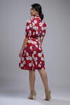 Shop_Koai_Red Poplin Cotton Straight Collar Floral Print Dress_at_Aza_Fashions