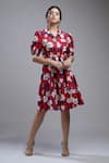 Buy_Koai_Red Poplin Cotton Straight Collar Floral Print Dress_Online_at_Aza_Fashions