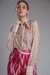 Buy_Koai_Beige Chanderi Silk Band Collar Printed Shirt _at_Aza_Fashions