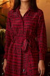 Buy_Koai_Pink Muslin Silk Shirt Collar Abstract Print Dress With Belt _Online_at_Aza_Fashions