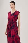 Buy_Koai_Red Chiffon V Neck Floral Print Kaftan Dress_Online_at_Aza_Fashions