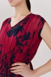 Shop_Koai_Red Chiffon V Neck Floral Print Kaftan Dress_Online_at_Aza_Fashions