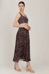 KoAi_Green Muslin Silk Abstract Print Pleated Skirt_Online_at_Aza_Fashions