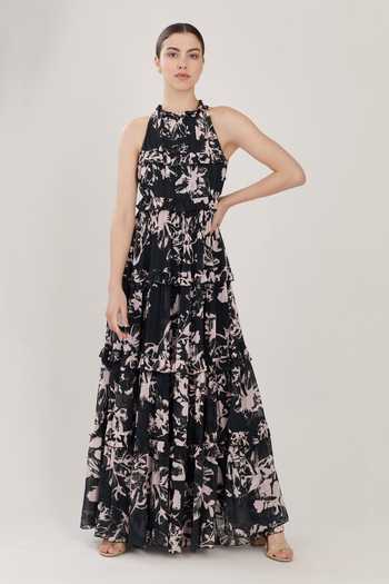 Buy_Koai_Green Chiffon Round Floral Print Dress _at_Aza_Fashions