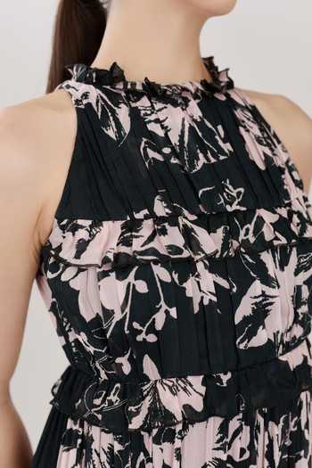 Shop_Koai_Green Chiffon Round Floral Print Dress _Online_at_Aza_Fashions