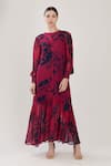 Buy_KoAi_Pink Georgette Round Floral Print Dress _at_Aza_Fashions