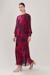 KoAi_Pink Georgette Round Floral Print Dress _Online_at_Aza_Fashions