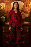 Shop_Koai_Red Muslin, Silk Floral Print Top_at_Aza_Fashions