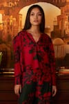 Buy_Koai_Red Muslin, Silk Floral Print Top_at_Aza_Fashions