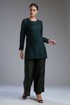 KoAi_Green Silk Flared Pant_Online_at_Aza_Fashions