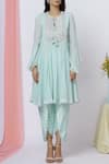Aariyana Couture_Blue Georgette Tie-up Neck Embroidered Kurta Set _Online_at_Aza_Fashions