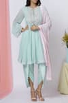 Buy_Aariyana Couture_Blue Georgette Tie-up Neck Embroidered Kurta Set _at_Aza_Fashions