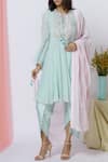 Buy_Aariyana Couture_Blue Georgette Tie-up Neck Embroidered Kurta Set _Online_at_Aza_Fashions