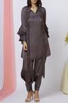 Buy_Aariyana Couture_Grey Modal, Georgette, Satin Sequins Collared Bell Sleeve Kurta Pant Set_Online_at_Aza_Fashions