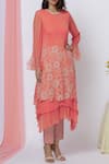 Buy_Aariyana Couture_Orange Georgette Round Neck Layered Kurta Pant Set _Online_at_Aza_Fashions