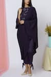 Buy_Aariyana Couture_Purple Moss Crepe Round Neck Draped Kurta Pant Set  _Online_at_Aza_Fashions