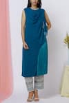 Buy_Aariyana Couture_Blue Georgette Round Neck Draped Kurta Pant Set  _Online_at_Aza_Fashions