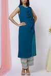 Buy_Aariyana Couture_Blue Georgette Round Neck Draped Kurta Pant Set  _at_Aza_Fashions